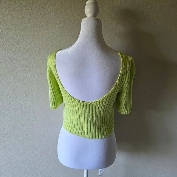 Free People San Lucas Lime Green Pullover Knit Crop Top Small - Picture 3 of 8